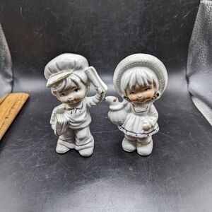 Charming Porcelain Boy and Girl Figurines - White